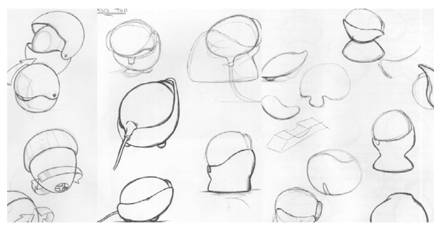 Figure 4&colon; Early organic form sketches. (Feltham, F. et al. (2007). Designing tangible artefacts for playful interactions and dialogues)