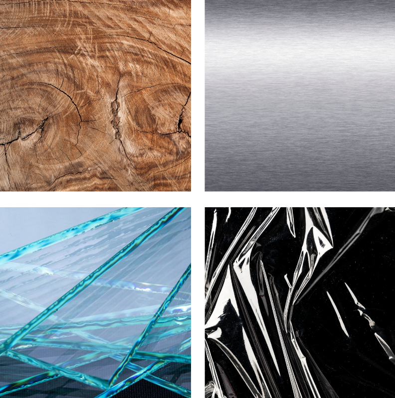 Figure 1&colon; Associations of materials in interaction design e.g. wood, metal, ceramic, glass by Magnific
